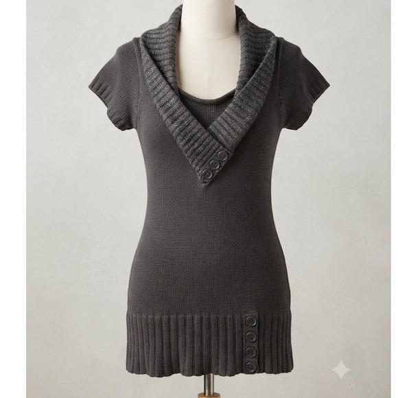 Made For Me Look Amazing Tops - Vintage Y2K Made For Me Look Amazing Gray Metallic Shawl Collar Tunic Sweater M